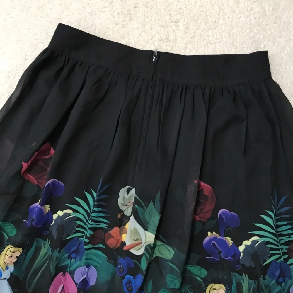 Disney Black Floral Alice in Wonderland A-Line Skirt - Picture 13 of 14